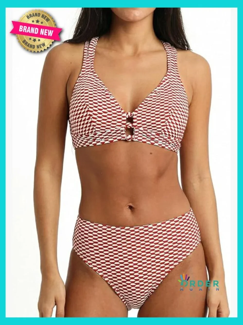 Women's Textured Bikini Set Crisscross Back Self Tie Cutout Mid Rise V Neck